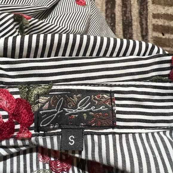 J.Glee Floral Pin-Striped Shirt Dress with Embroidered Roses - Picture 8 of 8